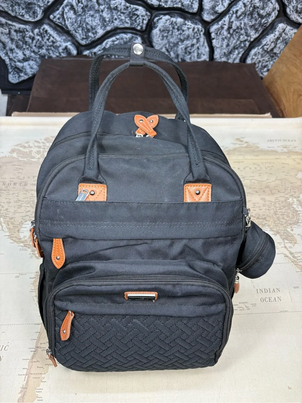 BabbleRoo Black Diaper Bag Backpack Changing Pad Pacifier Case Multi Pocket Baby